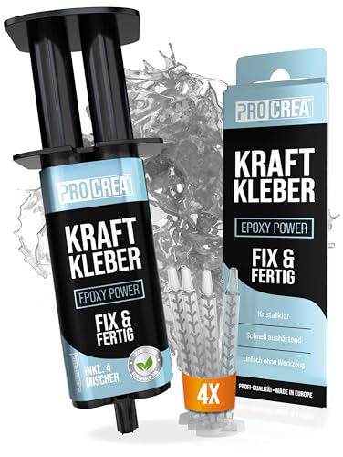 PROCREA® 2K Epoxidkleber "Kraftkleber" [inkl. 4x Mischern] Extra starker & transparenter 2-Komponenten-Kleber für innen und außen - Fix & Fertig für Metall, Kunststoff, Glas, Stein, Keramik von PROCREA