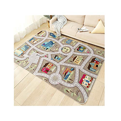 TYKTZXY Kinderteppich Spielen Teppich Straße Auto Tier Universum Blau Grün Grau(100×180cm,39×71inch) von TYKTZXY