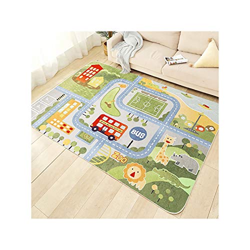 TYKTZXY Kinderteppich Spielen Teppich Straße Auto Tier Universum Blau Grün Grau(120×180cm,47×71inch) von TYKTZXY