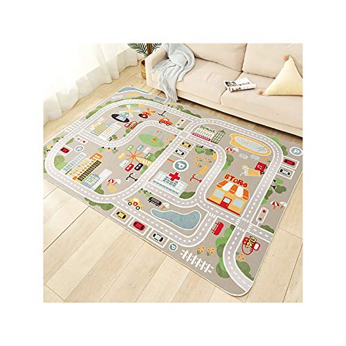 TYKTZXY Autoteppich Spielteppich Straße, Kinderteppich Jungen Straßenteppich, Bauteppich Fahrzeug Teppich Kinder, Grösse:80×160cm von TYKTZXY