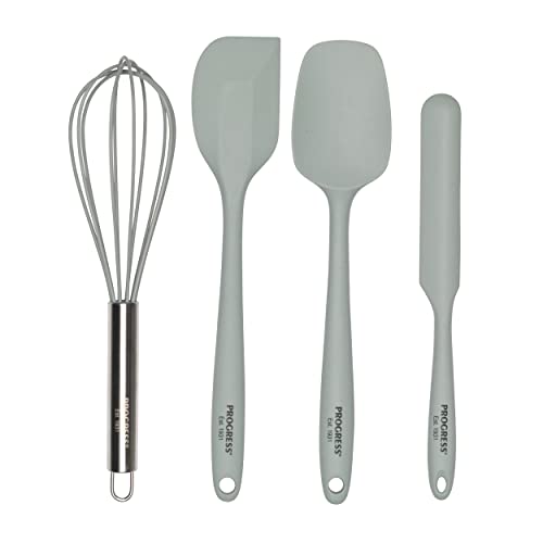 Progress BW11360TEU7 Go Bake! 4-Teiliges Silikon-Küchenutensil Set Mit Löffel, BPA-Frei 21cm, Spatel, Glättungsschaber, Schneebesen, Spülmaschinenfest, Hängende Haken, Antihaftmittel Zum Kochen/Backen von PROGRESS