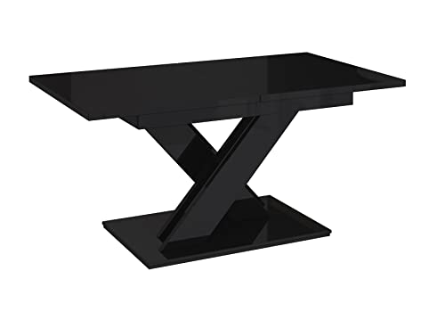 PROROOM FURNITURE - Onyx Table - Esstisch - Rechteckig - 140x80x75 cm - Ausziehbar auf 180 cm - Säulentisch - mit X-Gestell - Modern - für Esszimmer, Küche, Wohnzimmer, Salon - Schwarz Glanz von PROROOM FURNITURE