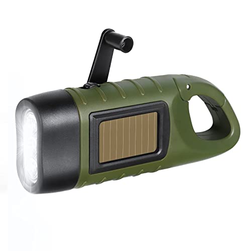 prunus LED Taschenlampe Kurbel Notfall, Solar Taschenlampe Aufladbar, Dynamo Taschenlampen mit Karabinerhaken, Mini Taschenlampe mit kurbel und Solarpanel für Outdoor/Camping/Stromausfällel. von prunus