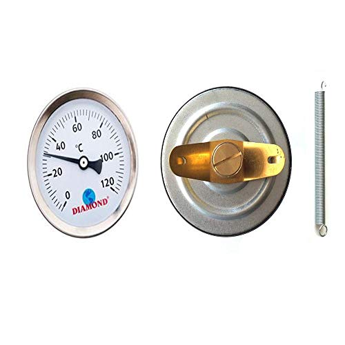 Thermometer für Heißwasserleitung, zum Aufstecken, 0–120 °C, 63 mm, Temperaturanzeige mit Bimetall, Edelstahl-Oberflächenkontakt von PSW TRADE SUPPLIERS LTD