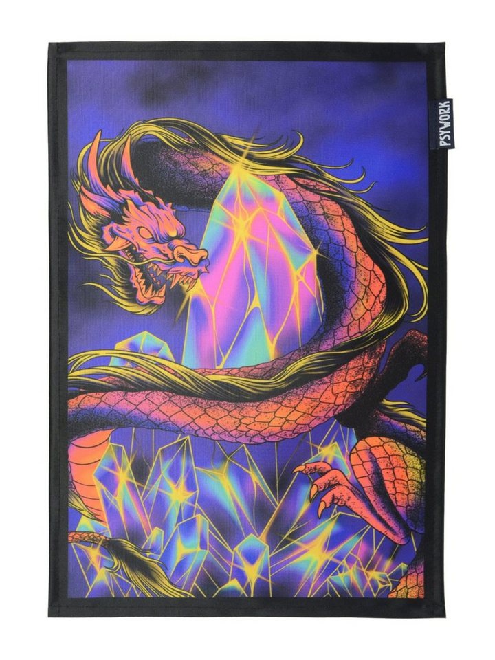PSYWORK Poster PSYWORK Schwarzlicht Stoffposter Neon Chromadepth 3D Crystal Dragon", UV-aktiv, leuchtet unter Schwarzlicht" von PSYWORK