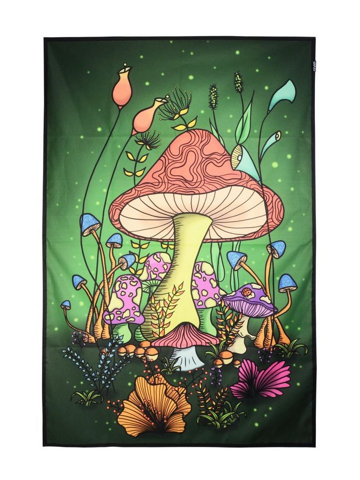 PSYWORK Poster PSYWORK Schwarzlicht Stoffposter Neon Magic Mushroom Wonderland", 100, UV-aktiv, leuchtet unter Schwarzlicht" von PSYWORK