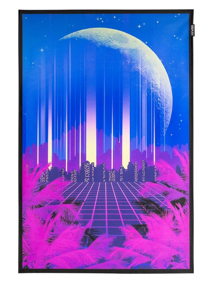 PSYWORK Poster PSYWORK Schwarzlicht Stoffposter Neon Vaporware 80 Skyline", 40x60cm, UV-aktiv, leuchtet unter Schwarzlicht" von PSYWORK