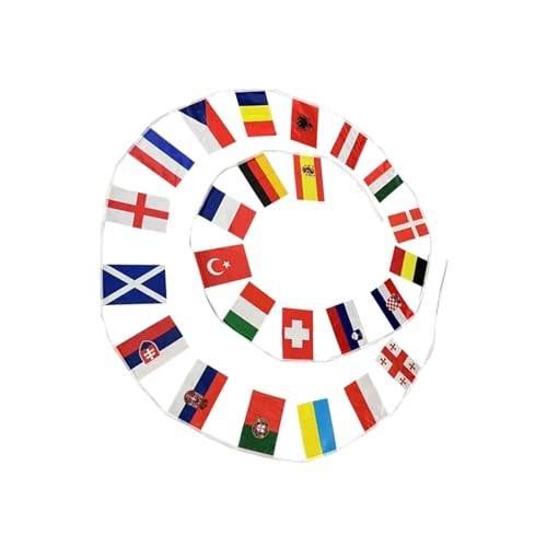 Fahne Kinder Fahrrad Set Wimpelkette zur Fußball-Europameisterschaft 2024 Wimpelkette zur Fußball-Europameisterschaft 2024 mit 24 Flaggen der teilnehmenden Mannschaften 2024 (A-Red, One Size) von PTLLEND