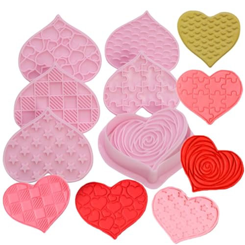 Ausstechformen zum Valentinstag, 6 Stück Kunststoff-Herz-Ausstechformen und Stempel, Valentinstags-Ausstechformen-Set in Herzform. von PTaizjjz