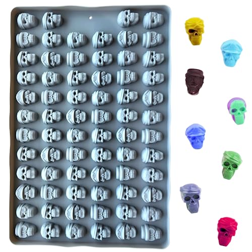 Gummibärchen Silikonform, Totenkopf Silikonform, 1 Packung mit 70 Mulden, antihaftbeschichtet, Mini Totenkopf Silikonform, Halloween Schokoladenform für Gummies, Süßigkeiten, Kekse, Hundeleckerlis von PTaizjjz