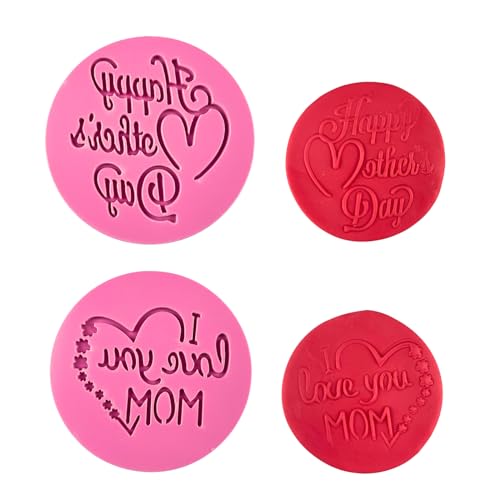 PTaizjjz Ausstechformen zum Muttertag, 2 Stück, "Happy Mother's Day", "I Love You Mom", 3D-Design, Plätzchenprägung zum Backen und Dekorieren von PTaizjjz