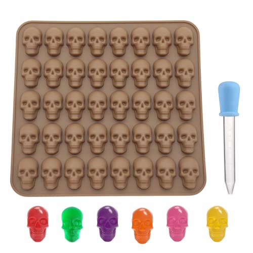 Schädel Silikonform, 1 Packung Mini Totenkopf Schokoladenform mit 40 Vertiefungen, Halloween Form mit 1 Pipette für Schokolade, Süßigkeiten, Gelee von PTaizjjz
