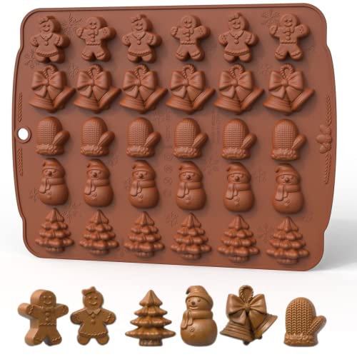 Weihnachts-Silikonform, 1 Packung mit 30 Mulden, Weihnachtsschokoladenform, Süßigkeitenform, Lebkuchenmann und Mädchen, Baum, Schneemann, Glocke und Handschuh-Form für Schokolade, Süßigkeiten, Gelee, von PTaizjjz