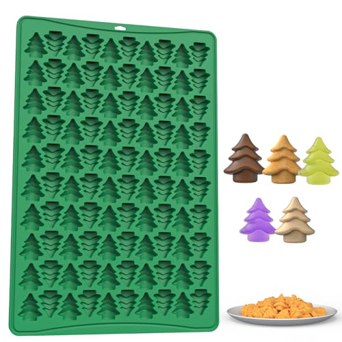 PTaizjjz Weihnachts-Silikonform, 100 Mulden, Mini-Weihnachtsbaum, Süßigkeiten, Schokolade, Mini-Gummi-Form zum Backen, Kekse, Pudding, Gelee, Hundeleckerli von PTaizjjz