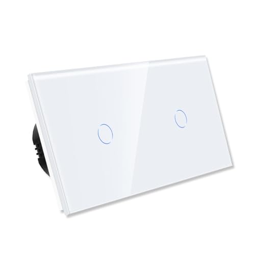 PULSAR Touch Lichtschalter 2 Fach Weiß Doppelter Lichtschalter Unterputz Gehärtete Kristallplatte Touch Schalter Doppelt Zweifach 110V - 240V / Nicht Smart Schalter von PULSAR