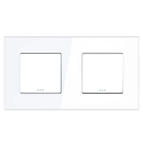 PULSAR Wechselschalter Unterputz Doppelt 2 Fach Weiß Glas, Wechselschalter/Wechselschalter Kombination, Doppelschalter 157x86mm Taste Schalter Wandschalter von PULSAR