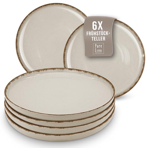 Frühstücksteller, Dessertteller 6er Set Steingut Rustic - Moderne Kuchenteller, Spülmaschinenfest - Kleine Teller, Salatteller, Essteller - Pure Living Geschirr in Beige von PURE LIVING INTERIOR DESIGN