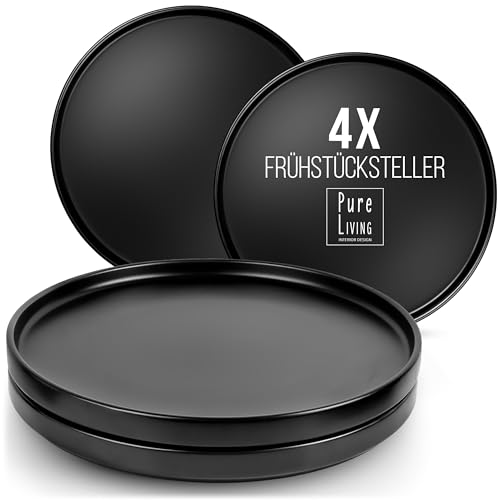 Frühstücksteller, Dessertteller Manhattan Steingut - Kuchenteller 6er Set, Spülmaschinenfest - Teller Set in Schwarz Matt 4 Personen - Kleine, flache Teller - Pure Living Geschirr Set von PURE LIVING INTERIOR DESIGN