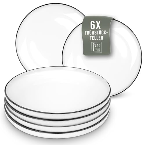 Frühstücksteller, Dessertteller Scandi Porzellan - Kuchenteller 6er Set, Skandinavisches Design, Spülmaschinenfest - weiß 6 Personen - Kleine, flache Teller - Pure Living Geschirr Set von PURE LIVING INTERIOR DESIGN