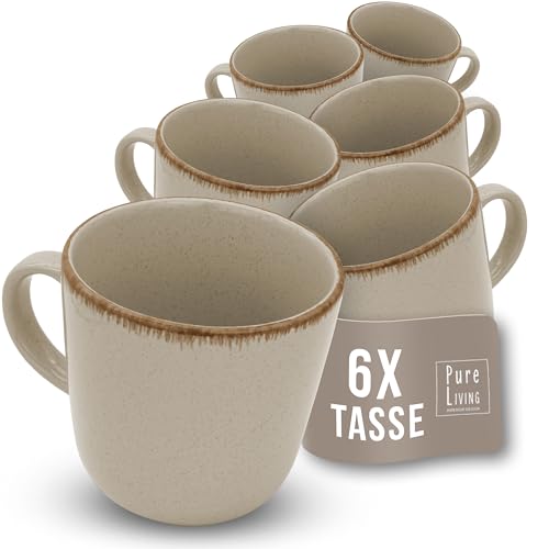 Tassenset Vintage Becher Teetassen Kaffee Tasse Tafelgeschirr - Pure Living Kaffeetassen 6er Set Rustic Steingut Tassen 6 Personen Kaffeebecher Geschirrset Geschirr Beige von PURE LIVING INTERIOR DESIGN