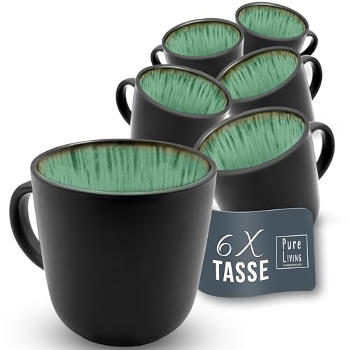 Tassen Set 6er Steingut Ibiza TEST SEHR GUT - Stylishes Kaffeetassen Set modern spülmaschinen- und mikrowellenfest - Pure Living Kaffeetasse - Cooles Tee- und Kaffeebecher Set in Salbeigrün von PURE LIVING INTERIOR DESIGN