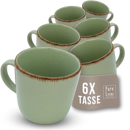 Kaffeetassen 6er Set Rustic - Premium Steingut Tassen, Spülmaschinenfest - Modernes Tee- und Kaffeebecher Set - Pure Living Kaffee Geschirr in Mintgrün von PURE LIVING INTERIOR DESIGN