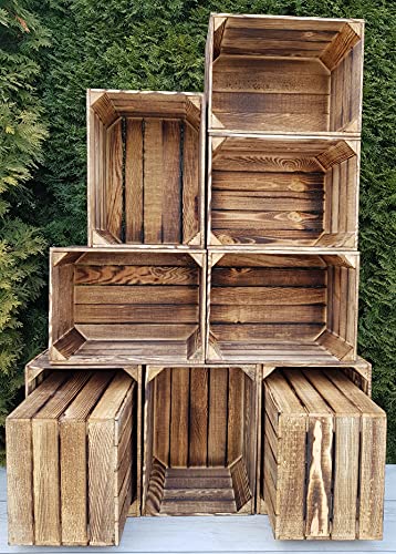 PYXIDAS Geflammte Natürlich Holzkisten im Sätzen, Satz Apfelkisten, Obstkisten, Maße 39x29x24 cm, mittlere Größe, können als Aufbewahrung, Organisation und Wohnkultur verwendet werden (Geflammte, 12) von PYXIDAS