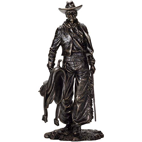 Pacific Giftware Cowboy Figur mit Gewehr und Sattel | Wilder Westen Deko Bronze Optik von Pacific Giftware