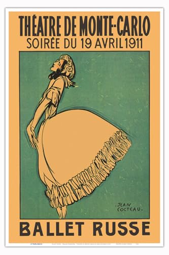 Ballet Russe – Tamara Karsavina – Theater de Monte Carlo – Vintage-Tanzposter von Jean Cocteau c.1911 – Meister-Kunstdruck 30,5 x 45,7 cm von Pacifica Island Art