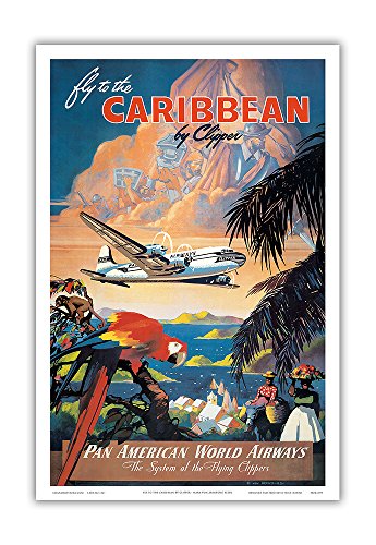 Fly to the Caribbean by Clipper – Pan American World Airways – Vintage Airline Travel Poster von Mark Von Arenburg c.1940s – Master Art Print (ungerahmt) 30,5 x 45,7 cm von Pacifica Island Art