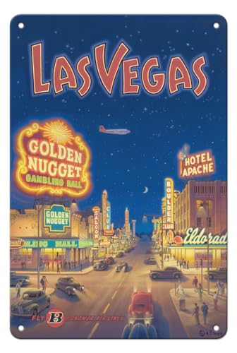 Pacifica Island Art - 22 x 30 cm Metallschild - Las Vegas, Nevada - Bonanza Fluggesellschaft - Retro Flugreise Plakat von Kerne Erickson von Pacifica Island Art