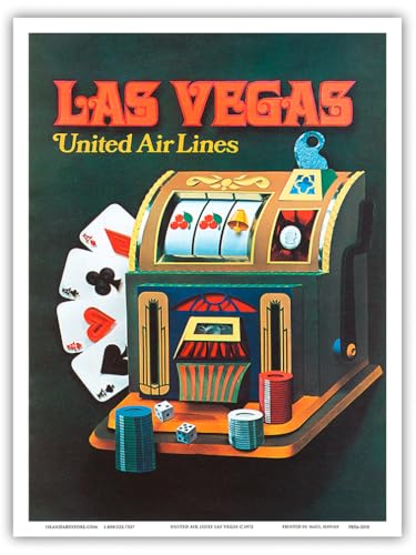 Pacifica Island Art Las Vegas, Nevada – United Air Lines – Slot Maschine – Vintage Airline Travel Poster c.1972 – Master Kunstdruck 9" x 12" von Pacifica Island Art