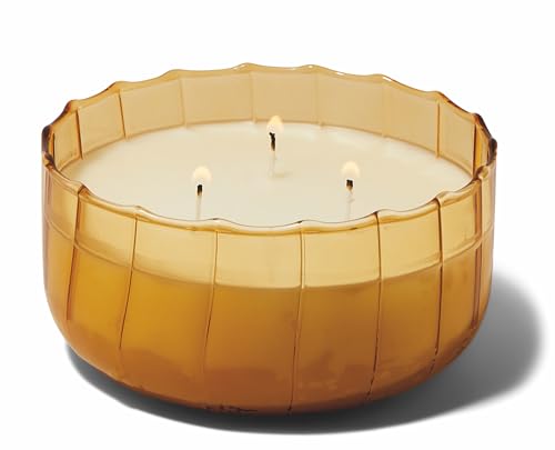 Paddywax Duftkerzen, gewellt, mundgeblasenes Glas, 3 Dochte, 340 g, Hellbraun – goldener Bernstein von Paddywax