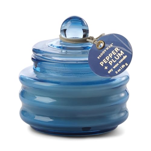 Paddywax Duftkerzen Beam Collection Kleine Glaskerze mit Deckel, 85 g, Hellblau – Pfeffer + Pflaume von Paddywax