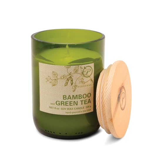 Paddywax Duftkerzen Eco Green Artisan Kerze im recycelten Glasgefäß, 226 g, Bambus & Grüner Tee von Paddywax