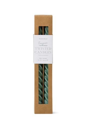 Paddywax Taper Candles Duftkerzen-Set, bunt, gedreht, Zypresse + Tanne, 24 cm hoch, immergrün, 2 Stück von Paddywax