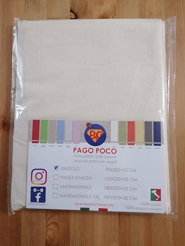 Spannbettlaken für Einzelbett aus Flanell, Größe: 90 x 200 + 22 cm, einfarbig, 100 % reine natürliche Baumwolle, hergestellt in Italien von Pago Poco