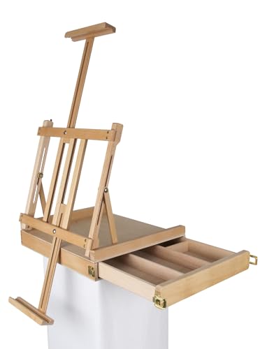 Paintersisters® Professionelle Tischstaffelei, Sitzstaffelei aus FSC Buchenholz, Keilrahmen bis 80cm, Kunstkoffer, Skizzenbox, klappbar von Paintersisters