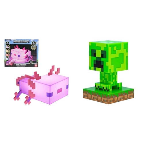 Paladone Minecraft Axolotl Licht | Dekorieren Sie Ihren Schreibtisch oder Nachttisch & Minecraft Creeper 3D Icon Light BDP von Paladone