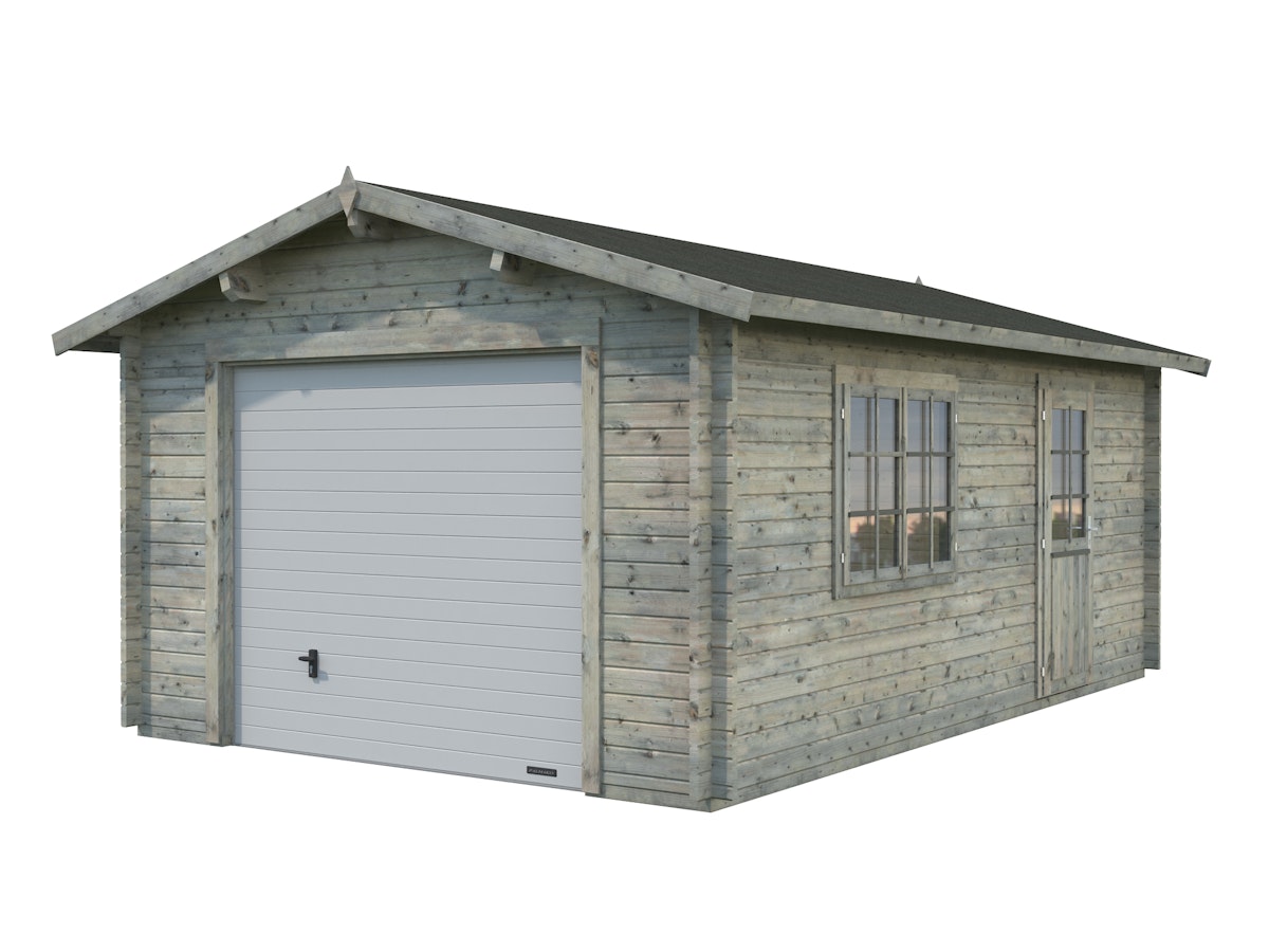 Palmako Garage Roger 19,0 m² - 44 mm - mit Sektionaltor Grau tauchimprägniert von Palmako