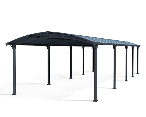 Palram Arcadia 10600 Carport Aluminium & Verzinkter Stahl 10,5x3,5m, Überdachung, Autogarage, Autounterstand, Einfache Montage, Carport Bausatz, 10 Jahre Garantie, Anthrazit Inkl. Regenrinne von Palram