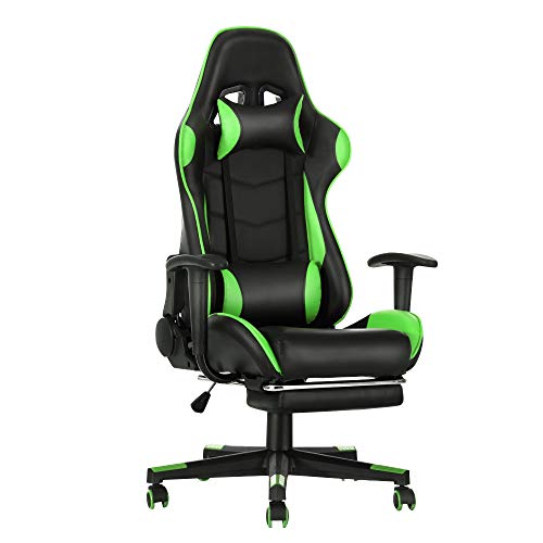 Panana Gaming Stuhl Bürostuhl Racing Stuhl mit Hoher Rückenlehne Drehbarer mit Fußstütze und Kopfstütze,150 kg Belastbarkeit (Grün) von Panana