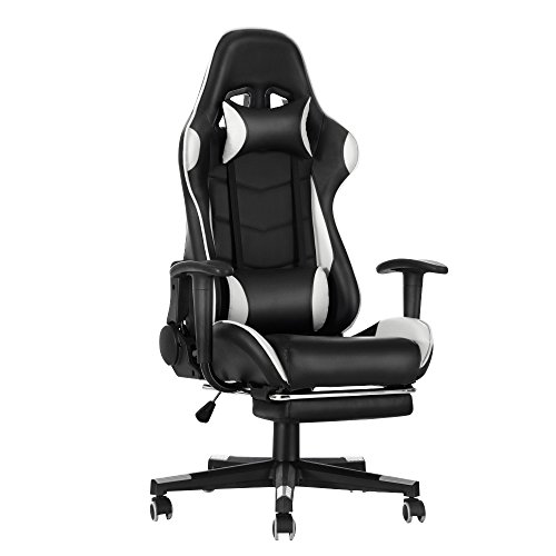 Panana Gaming Stuhl Bürostuhl Racing Stuhl mit Hoher Rückenlehne Drehbarer mit Fußstütze und Kopfstütze,150 kg Belastbarkeit (Weiß) von Panana