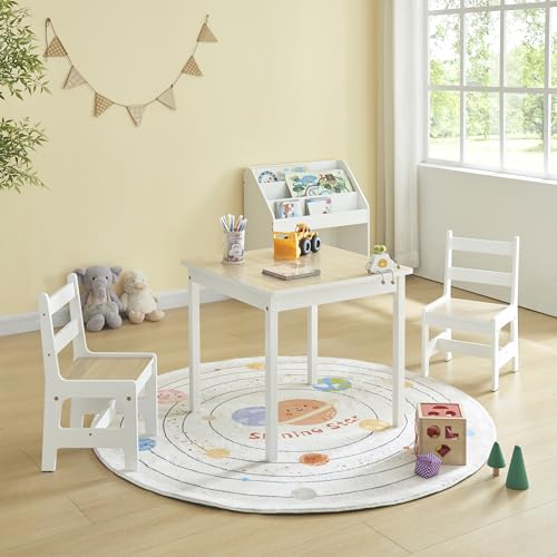 Panana Kindersitzgruppe Kindertisch mit 2 Stühle aus MDF für Kleinkinder, Mädchen und Jungen Natur + Weiß von Panana