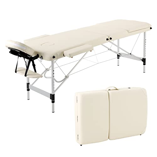 Panana Tragbare Massageliege Klappbar 3 Zonen Höhenverstellbarer Massagetisch mit Kopfstütze & Armlehnen Massagebank Aluminium Tattoo-Tisch (Beige) von Panana