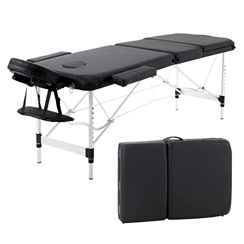 Panana Tragbare Massageliege Klappbar 3 Zonen Höhenverstellbarer Massagetisch mit Kopfstütze & Armlehnen Massagebank Aluminium Tattoo-Tisch (Schwarz) von Panana