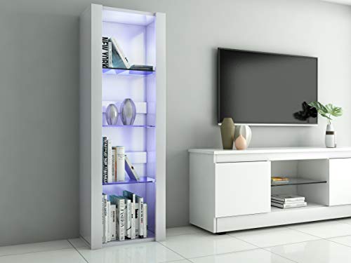 Panana Vitrinenschrank Glasvitrine Vitrine Schrank mit RGB LED-Beleuchtung, 3 Glasböden, für Wohnzimmer, Schlafzimmer, 55 x 35 x 166 cm (Weiß) von Panana