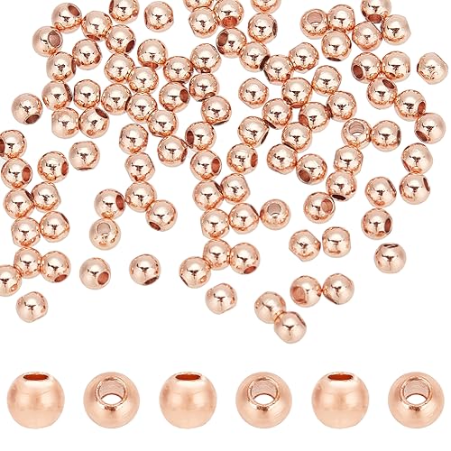 PandaHall Elite 100 Stück Runde Zwischenperlen aus Messing, Rose Gold Perlen Nahtlose Glatte Lose Perlen Bastelmaterial für den Sommer Halsketten, Armbänder, Ohrringherstellung, 3mm von PH PandaHall