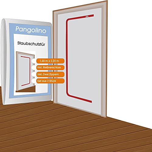 Pangolino Staubschutztür (Vlies) inkl Reißverschluss, Staubschutz, Bautür, 1,10 x 2,20 m u.a. für Renovierungen & Umbauten, aus staubdichtem Polypropylen-Vlies (PP) -2er Set von Pangolino