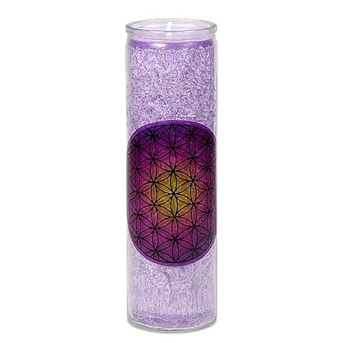Stearin Kerze Blume des Lebens violett in glas Glaskerze heilige Geometrie von Panotophia